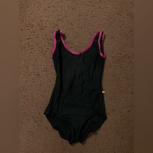 Yumiko black leotard with pink trim